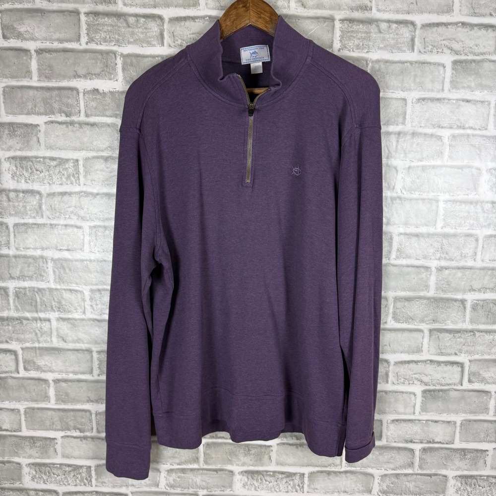 Southern Tide The Skipjack Mens Large Purple 1/4 Zip Cotton Pullover Sweater